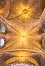 PARIS, FRANCE - August 16, 2018 - interior of the Notre Dame cathedral with suggestive arches and illuminated vaults and gothic