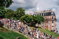 Overcrowded Stairway to Basilica Sacre Coeur Royalty Free Stock Photo