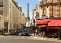 Paris, France - August 30, 2019: A people on street of Paris with Eiffel Tower on the background Royalty Free Stock Photo