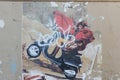 Paris, France - August 26, 2019: Paris street art. Napoleon on a moped Royalty Free Stock Photo