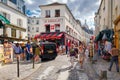 Street scene with traditional cafes and art galleries in Montmartre, Paris Royalty Free Stock Photo