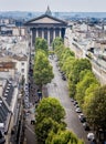 PARIS, FRANCE, on AUGUST 13- The top view from a survey platform to the city street in Paris during summer on Aug 13, 2015 Royalty Free Stock Photo