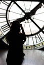 Paris, France - August 13, 2015- View through d`orsay museum clock tower of Sacre-Coeur Basilica, Paris, France, photographed by t Royalty Free Stock Photo