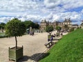 Luxembourg gardens and palace with puffy clouds in Paris, France Royalty Free Stock Photo