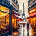 Paris France cafe scene in abstract vibrant colours