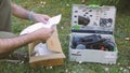 Man unboxing unpacking new FR-RO 90 Festool Protector pack