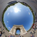 Inverted little planet 360 degree sphere, birds eye view. Panoramic view of The Arch of