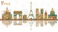Paris France City Skyline with Color Landmarks. Royalty Free Stock Photo