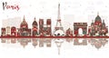 Paris France City Skyline with Color Landmarks. Royalty Free Stock Photo