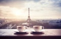 Paris France city skyline Eifel tower roof top panorama cityscape view concept of cafÃÂ© hotel shop visiting, no people. Royalty Free Stock Photo