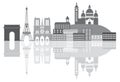 Paris France City Skyline Grayscale Illustration