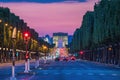 Paris France, skyline night at Arc de Triomphe and Champs Elysees Royalty Free Stock Photo