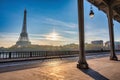 Paris France sunrise at Eiffel Tower and Bir-Hakeim Bridge Royalty Free Stock Photo