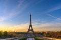 Paris France city skyline sunrise at Eiffel Tower