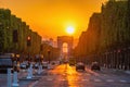 Paris France, sunset at Arc de Triomphe and Champs Elysees Royalty Free Stock Photo