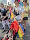 Paris, France, Crowd People Marching in Gay Pride, LGBTQI+, 2023, Gay Lesbian Parents with Children