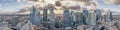 Paris, France - December 09, 2019: Aerial panoramic drone shot of La Defense skycraper in Paris with clouds and sunset Royalty Free Stock Photo