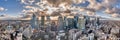 Paris, France - December 09, 2019: Aerial panoramic drone shot of La Defense skycraper in Paris with clouds and sunset Royalty Free Stock Photo