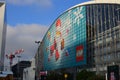 Paris, France - December 10, 2022: Beautiful cityscape with Lego Christmas advertising on building exterior Royalty Free Stock Photo