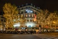 Paris, France - December 1, 2019: Facade of Gelleries Lafayette on boulevard Haussmann with holiday lightings