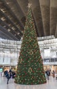 Paris, France - December 8: Massive Christmas Tree inside CNIT shopping center in La Defense