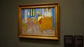 Visitor near the Self-Portrait by Vincent van Gogh painting in Museum d'Orsay in Paris, France. Royalty Free Stock Photo