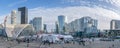 Paris, France - December 8: Panoramic view of La Defense skysraper skyline before sunset