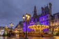 Parisian City Hall Hotel de Ville decorated for Christmas at night