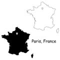 Paris France. Detailed Country Map with Location Pin on Capital City. Royalty Free Stock Photo