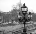 014-01-12 Paris, France, Europe. Alexander III bridge and Eiffel tower. Monochrome photo Royalty Free Stock Photo