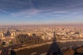Paris France famous Eiffel Tower view during sunset from top of tower to city landmark Royalty Free Stock Photo
