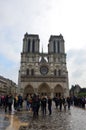 Paris, France - famous Notre Dame cathedral facade saint statues. UNESCO World Heritage Site