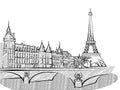 Paris, France famous Travel Sketch