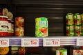 PARIS, FRANCE - FEBRUARY 29, 2020: Half empty shelves at Parisian supermarket during outbreak of coronavirus in 2020