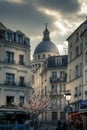 Haussman buildings in latin district with Pantheon monument in background in Paris Royalty Free Stock Photo