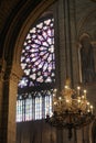 Notre Dame Cathedral interior. Stained glass window.