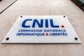 Sign at the entrance to the Commission Nationale Informatique et LibertÃ©s (CNIL), Paris, France