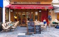 A traditional French bistro Aux tonneaux des Halles at Montorgueil street in Paris, France.