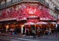 The traditional French cafe Favorite decorated with flowers . It located at famous Rivoli street in Paris, France. Royalty Free Stock Photo