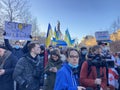 Paris, France - 26 February, 2022: Ukrainian war - peace riot fo Ukraine in Place de la Republique - Europe for Ukraine