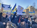 Paris, France - 26 February, 2022: Ukrainian war - peace riot fo Ukraine in Place de la Republique - Europe for Ukraine