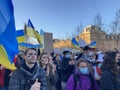 Paris, France - 26 February, 2022: Ukrainian war - peace riot fo Ukraine in Place de la Republique - Europe for Ukraine