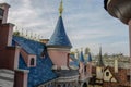 Detail of towers, in the Medieval Town on Disneyland Park, Paris