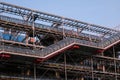 Paris, France - glass and steel exterior of Centre Pompidou. High-tech architecture of National Museum of Modern Art. Royalty Free Stock Photo