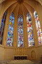 Indoors stained glass window church Chateau de Vincennes