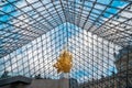 Paris, France - 17.01.2019: Interior of the Louvre Pyramid,  The pyramid structure was engineered by Nicolet Chartrand Knoll and Royalty Free Stock Photo