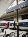 Aeroport Charles de Gaulle 2 TGV SNCF singage in modern train station Royalty Free Stock Photo