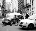 Car accident on PAris street between luxury limousine Lancia Th