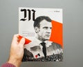 M le magazine du monde Emmanuel Macron woman reading Royalty Free Stock Photo