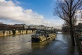 Paris, The banks of the Seine are flooded, the Seine is 6 meters above the level. Boats and barges can no longer circulate. Royalty Free Stock Photo